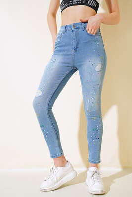 Dar Paça Renk Pigmentli Kot Pantolon Orta Mavi - Thumbnail