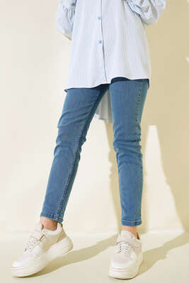 Pazarium - Likralı Boyfriend Kot Pantolon Orta Mavi