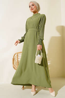Pazarium - Kol Piliseli Elbise Çağla Yeşili