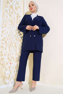 Kolları Boncuklu Zara Takım Lacivert - Thumbnail