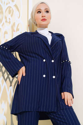 Kolları Boncuklu Zara Takım Lacivert - Thumbnail