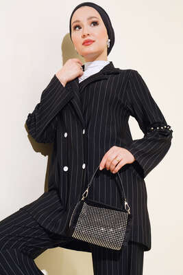 Kolları Boncuklu Zara Takım Siyah - Thumbnail