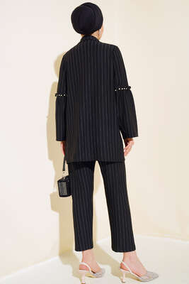 Kolları Boncuklu Zara Takım Siyah - Thumbnail