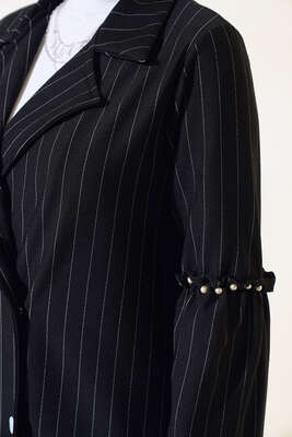 Kolları Boncuklu Zara Takım Siyah - Thumbnail