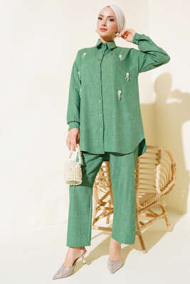 Pazarium - Deniz Kabuğu İşlemeli İkili Takım Yeşil