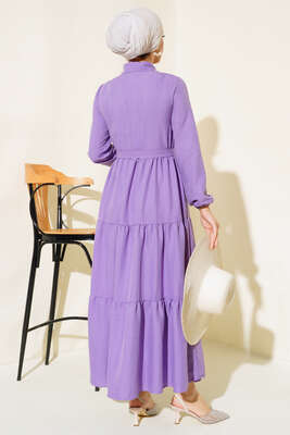 Patlı Dokuma Terikoton Elbise Lila - Thumbnail