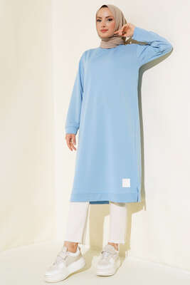 Arma Detaylı Uzun Tunik Mavi - Thumbnail