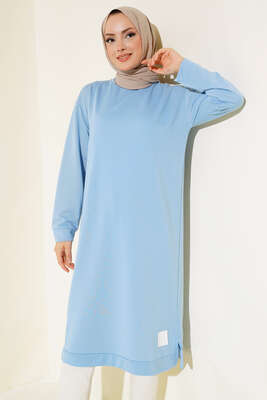 Arma Detaylı Uzun Tunik Mavi - Thumbnail
