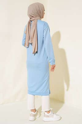 Arma Detaylı Uzun Tunik Mavi - Thumbnail