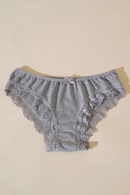 Kenarları Dantelli Külot Gri - Thumbnail