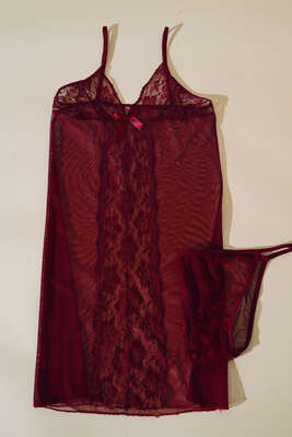 Pazarium - Dantel Süslemeli Fantazi Gecelik Bordo
