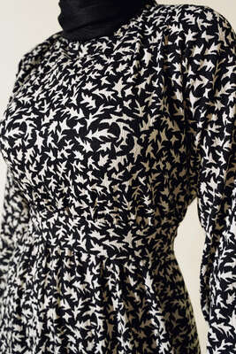 Desenli Bürümcük Elbise Siyah - Thumbnail