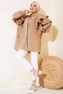 Pazarium - Omuzları Kat Kat Tunik Latte