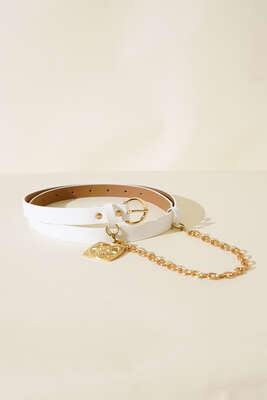 Pazarium - Zincir Tokalı Kemer Beyaz