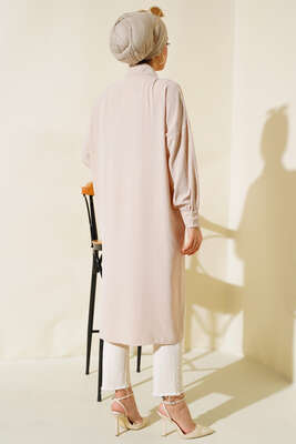 Cep Detaylı Uzun Tunik Bej - Thumbnail