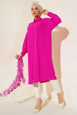 Cep Detaylı Uzun Tunik Fuşya - Thumbnail