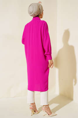Cep Detaylı Uzun Tunik Fuşya - Thumbnail