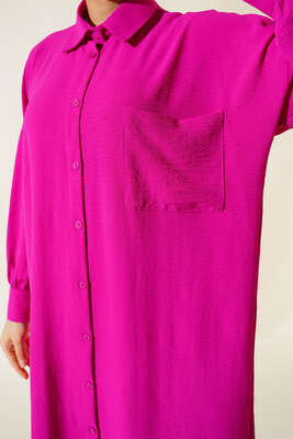 Cep Detaylı Uzun Tunik Fuşya - Thumbnail