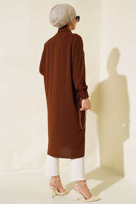 Cep Detaylı Uzun Tunik Kahve - Thumbnail