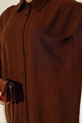 Cep Detaylı Uzun Tunik Kahve - Thumbnail