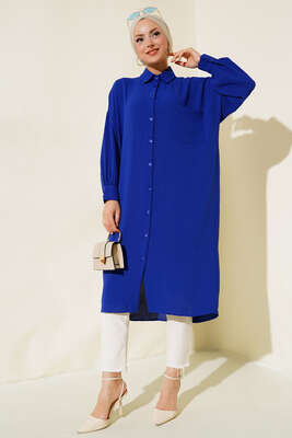 Cep Detaylı Uzun Tunik Saks - Thumbnail