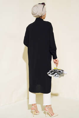 Cep Detaylı Uzun Tunik Siyah - Thumbnail