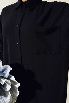 Cep Detaylı Uzun Tunik Siyah - Thumbnail