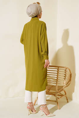Cep Detaylı Uzun Tunik Yağ Yeşili - Thumbnail