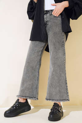 Salaş Kısa Püsküllü Pantolon Siyah Açık Kar - Thumbnail