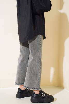 Salaş Kısa Püsküllü Pantolon Siyah Açık Kar - Thumbnail