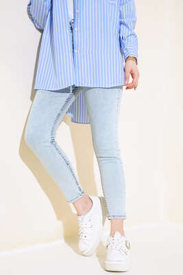 Pazarium - Dar Paça Kot Pantolon Kar Açık 