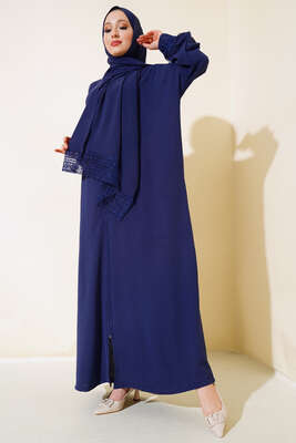 Şal Modelli Kol Dantelli Ferace Lacivert - Thumbnail