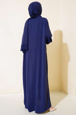 Şal Modelli Kol Dantelli Ferace Lacivert - Thumbnail