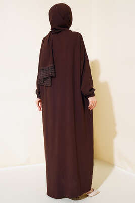 Şal Modelli Kol Dantelli Ferace Acı Kahve - Thumbnail