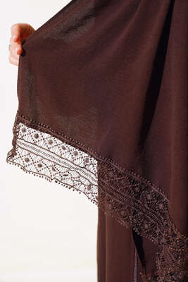 Şal Modelli Kol Dantelli Ferace Acı Kahve - Thumbnail