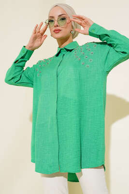 Pazarium - Omuz Taşlı Gizli Düğmeli Gömlek Benetton