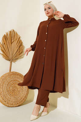 Hakim Yaka Metal Düğmeli Takım Kestane - Thumbnail