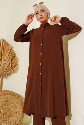 Hakim Yaka Metal Düğmeli Takım Kestane - Thumbnail