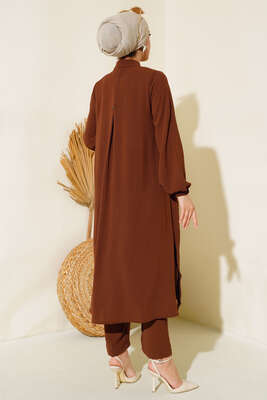 Hakim Yaka Metal Düğmeli Takım Kestane - Thumbnail