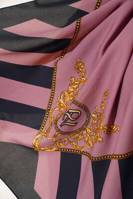 Kenarları Desenli Medine Şal Gül Kurusu - Thumbnail