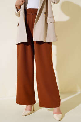 Beli Pileli Salaş Pantolon Taba - Thumbnail