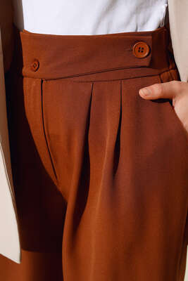 Beli Pileli Salaş Pantolon Taba - Thumbnail