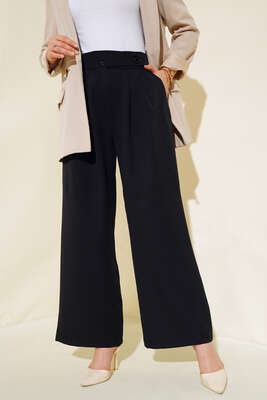 Beli Pileli Salaş Pantolon Siyah - Thumbnail