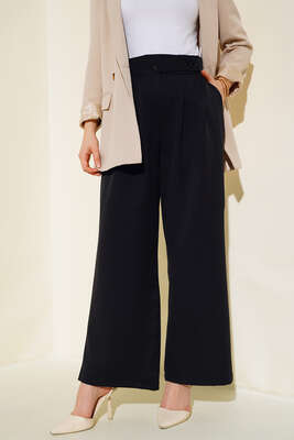 Beli Pileli Salaş Pantolon Siyah - Thumbnail