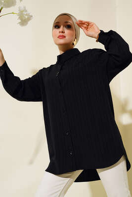 Pazarium - Kol Apoletli Gömlek Siyah