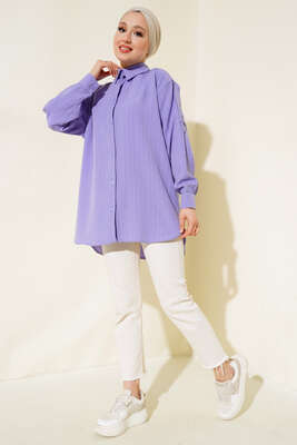 Kol Apoletli Gömlek Lila - Thumbnail
