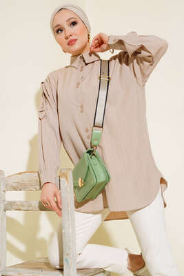Kol Apoletli Gömlek Bej - Thumbnail