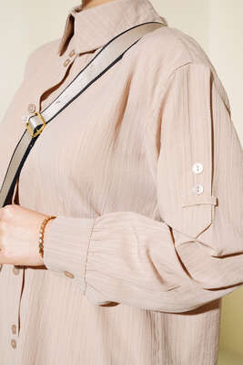 Kol Apoletli Gömlek Bej - Thumbnail