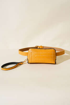 Kroko Desen Bel Çantası Hardal - Thumbnail