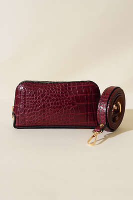 Kroko Desen Bel Çantası Bordo - Thumbnail